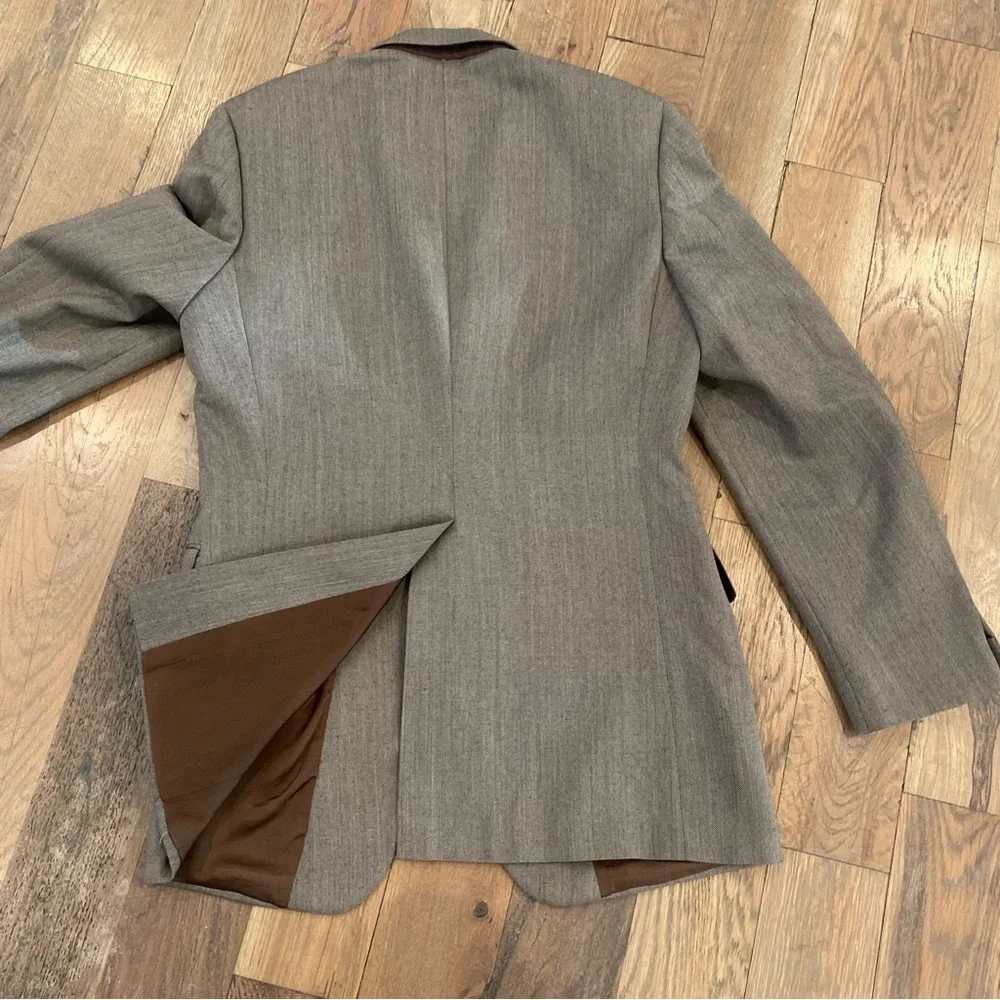 Pierre Balmain Mens Herringbone Paris Luxury Blazer Brown Sports Coat Si…
